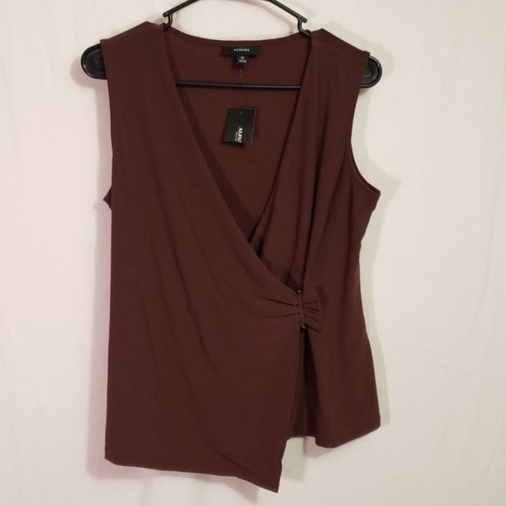 Alfani Petite Medium Dark Fudge Wrap Style Top (AI)